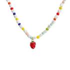 Strawberry Pendant Faux Pearl Bead Necklace White & Red & Yellow - One Size
