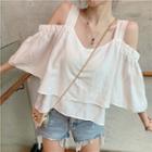 Off-shoulder Chiffon Blouse Green - One Size