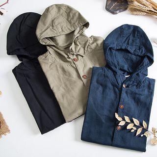 Buttoned Hooded Linen Jacket