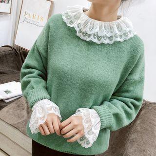 Layered Collar Lace Long-sleeve Top