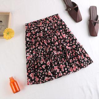 Band-waist Floral Print Mini A-line Skirt