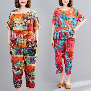 Set: Short-sleeve Print T-shirt + Harem Pants