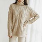 Turtleneck Dip-back Cable-knit Sweater
