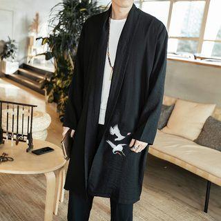 Crane Embroidered Open Front Jacket
