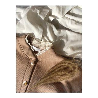 Puff-sleeve Lace-trim Cardigan