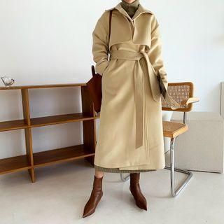 Flap-detail Long Wrap Coat