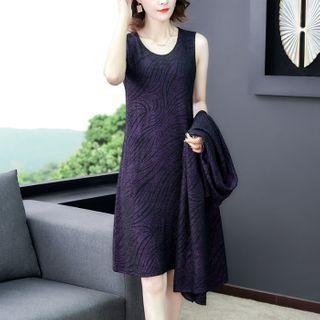 Set: Sleeveless Midi A-line Dress + Long Cardigan