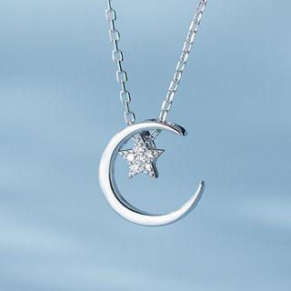 Rhinestone Crescent Necklace S925 Sterling Silver - As Shown In Figure - One Size