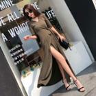 Elbow-sleeve Maxi Wrap Dress