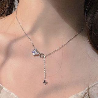 Alloy Rhinestone Butterfly Pendant Necklace Butterfly - Silver - One Size