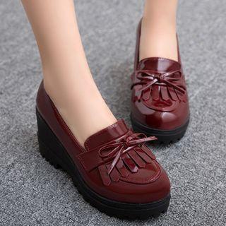 Bow Platform Wedge Heel Loafers