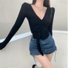 Long-sleeve V-neck Cross Strap Wrapped Top