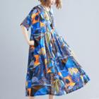Short-sleeve Midi Printed Dress Blue - One Size