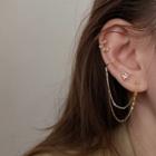 Moon & Star Rhinestone Sterling Silver Asymmetrical Earring / Chained Cuff Earring