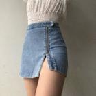 High-waist Washed Skinny Zip Mini Skirt