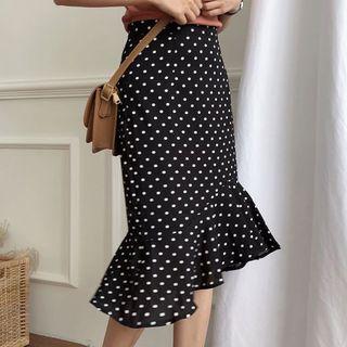 Polka Dot Ruffle Hem Midi Skirt