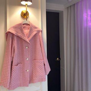 Sailor-collar Checked Tweed Jacket