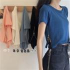 Short-sleeve Zip-side Knit Top