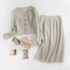Set: Pinstriped Blouse + A-line Midi Skirt