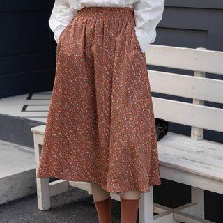 Floral Midi A-line Skirt Red - One Size