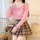 Paneled Sweater / Plaid Mini A-line Skirt