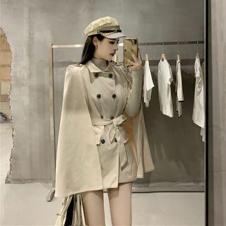 Double-breasted Tie-waist Cape Coat