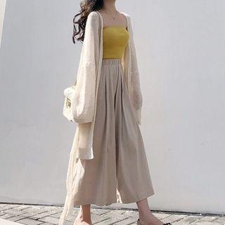 Strapless Top / Light Jacket / Wide Leg Pants