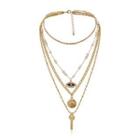Alloy Key Rhinestone Eye Pendant Layered Choker Necklace 2816 - Gold - One Size