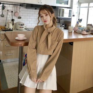 Tie-neck Shirt Khaki - One Size