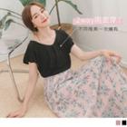Short-sleeve Ruffle Trim V-neck Top