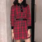 Plaid Long-sleeve Shirt Dress With Belt
