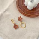 Flower Asymmetrical Alloy Dangle Earring 1 Pair - S925 Silver Stud - Brown - One Size