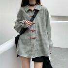 Frog-button Plaid Long-sleeve Shirt As Shown In Figure - One Size
