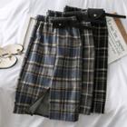 Plaid Midi Skirt With Belt & Pouch
