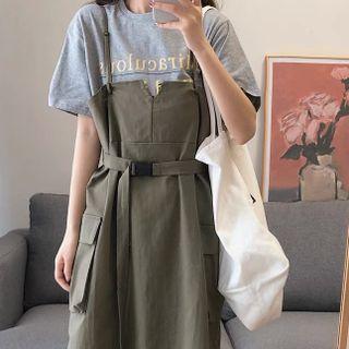 Short-sleeve Lettering T-shirt / Midi A-line Jumper Dress / Set