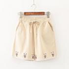 Cat Embroidered Lace Trim Shorts