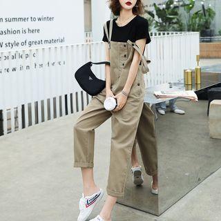 Set: Short-sleeve Crew Neck T-shirt + Cropped Jumper Pants