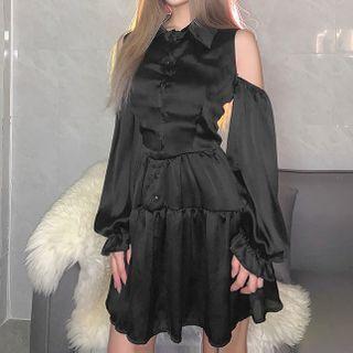 Cold-shoulder Collared Mini A-line Dress