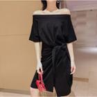 Off-shoulder Tie-waist T-shirt Dress