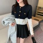 Two-tone Pocket Detail Cardigan / Mini Pleated Skirt