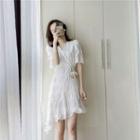 Short-sleeve V-neck Asymmetrical A-line Dress