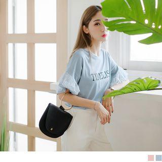 Short Sleeve Round Neck Letter Lace Trim T-shirt