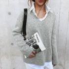 V-neck Cashmere Blend Sweater Gray - One Size