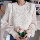 Long-sleeve Cable Knit Panel Blouse