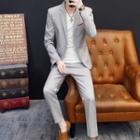 Set: Striped Panel Blazer + Straight-cut Pants
