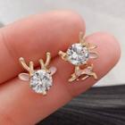 Non-matching Rhinestone Deer Earring 1 Pair - Gold - One Size