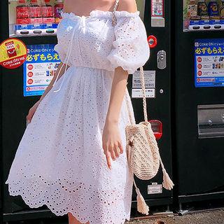 Tasseled Drawcord Crochet-knit Shoulder Bag