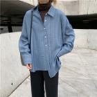 Pinstriped Long Blouse Blue - One Size