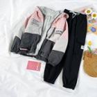 Long-sleeve Polo Shirt / Contrast Color Hooded Jacket / Harem Cargo Pants