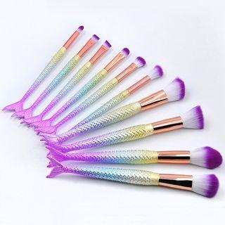 Set Of 10: Mermaid Tail Makeup Brush 10 Pcs - Multicolour - One Size